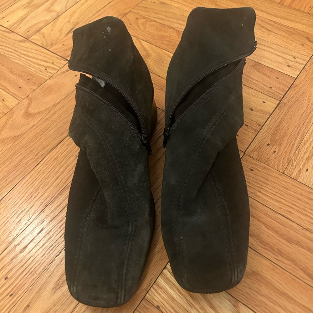 Dark Suede Ankle Boots with Zipper